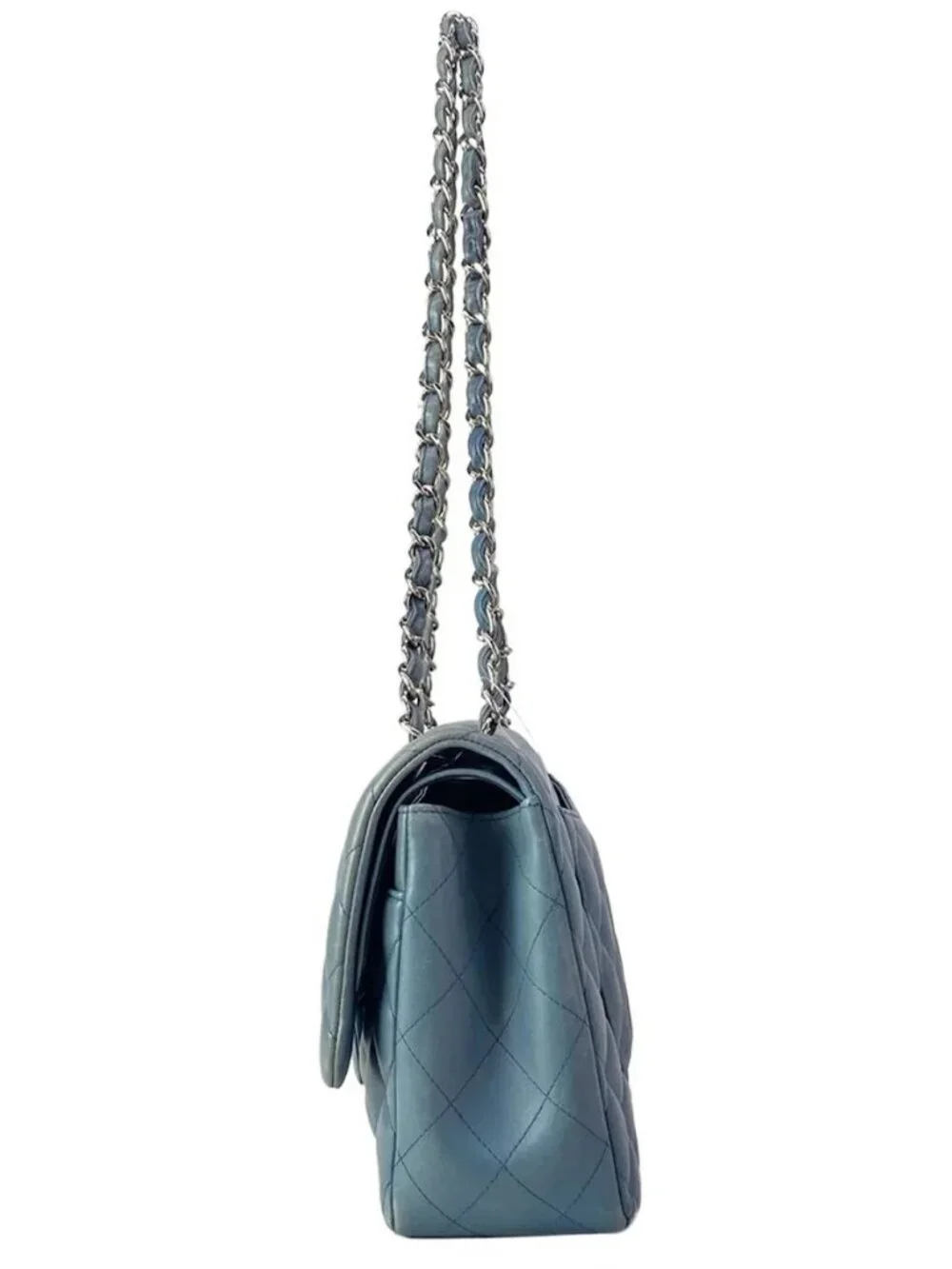 CHANEL Large Matelasse Blue Lambskin Shoulder Bag